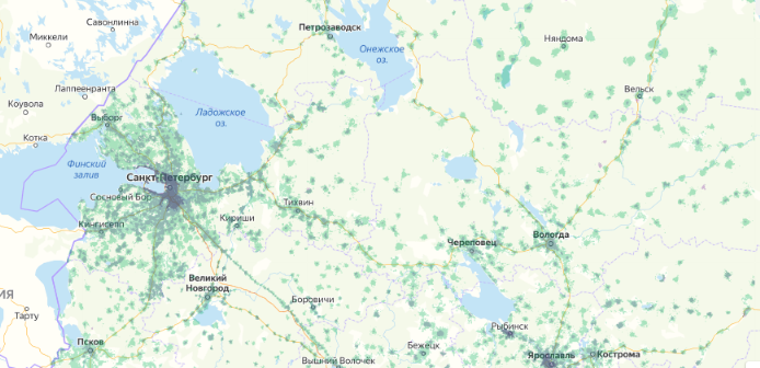 Зона покрытия МТС на карте Краснодар 